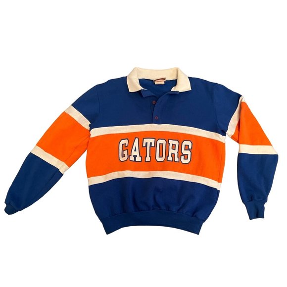 Nutmeg Other - Nutmeg Mens Sweatshirt L Blue Orange Collared Henley Spell Out GATORS Pullover L